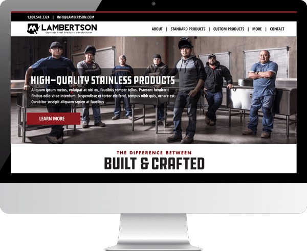lambertson stainless steel website design on desktop computer